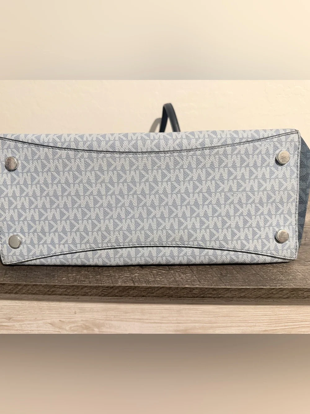 Michael Kors Light Blue MK Logo Tote with Navy Trim